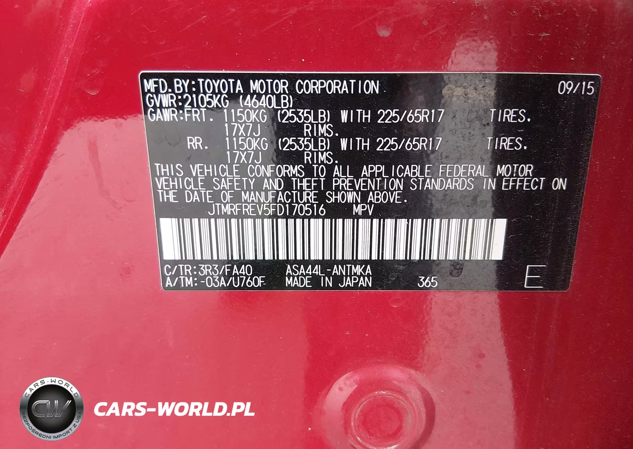 2015 Toyota Rav4 Xle VIN:JTMRFREV5FD170516 - 9