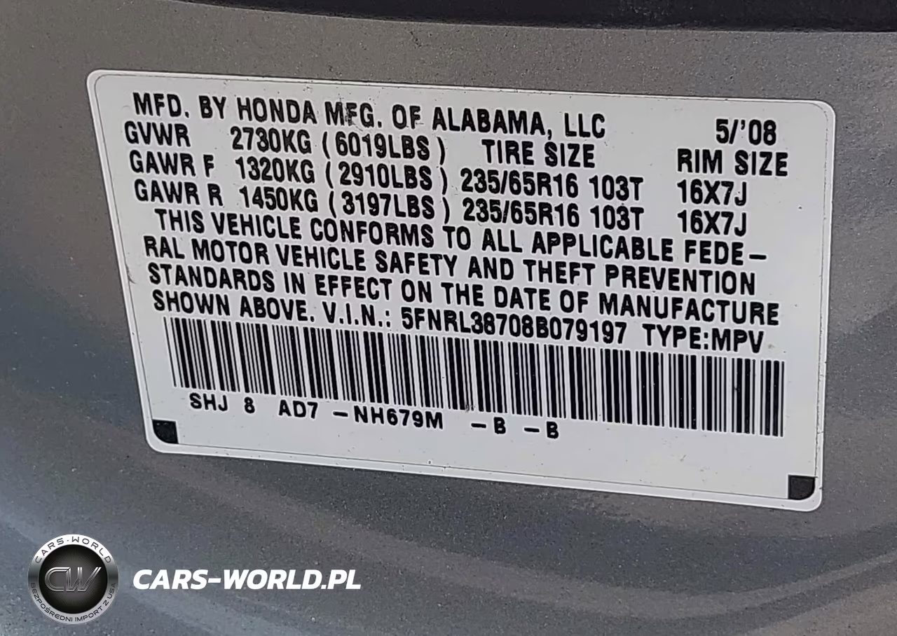 2008 Honda Odyssey Ex-L VIN:5FNRL38708B079197 - 9
