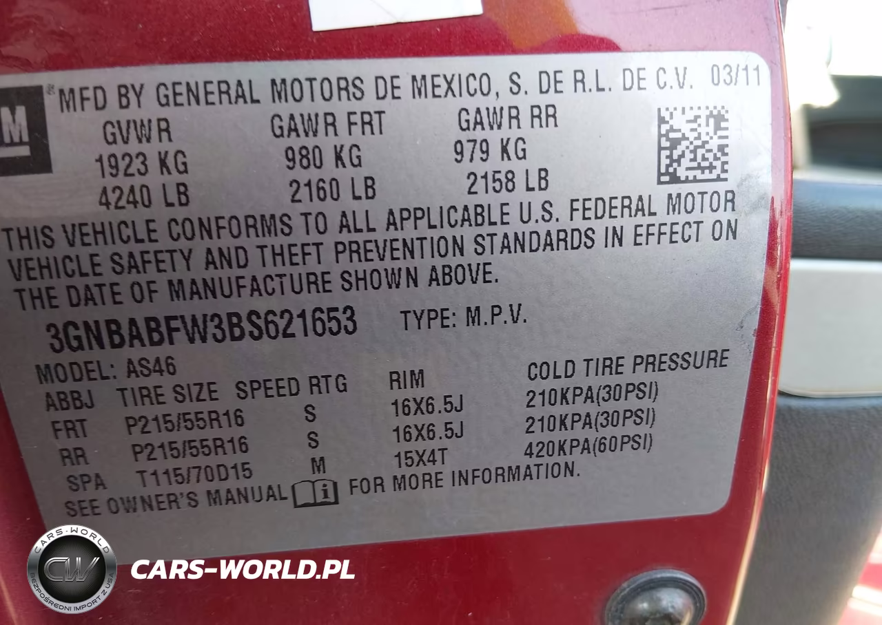 2011 Chevrolet Hhr Lt W-1Lt VIN:3GNBABFW3BS621653 - 9