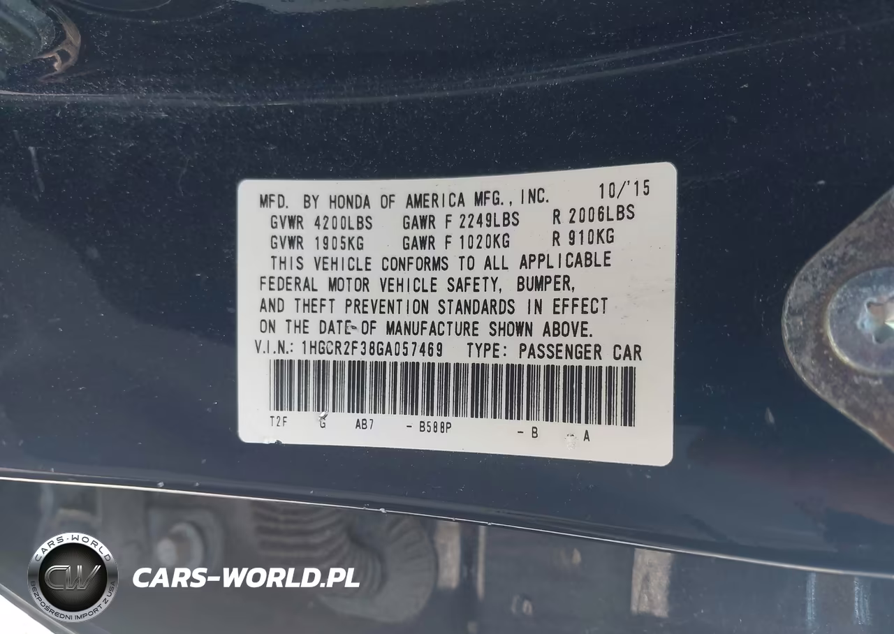 2016 Honda Accord Lx VIN:1HGCR2F38GA057469 - 9