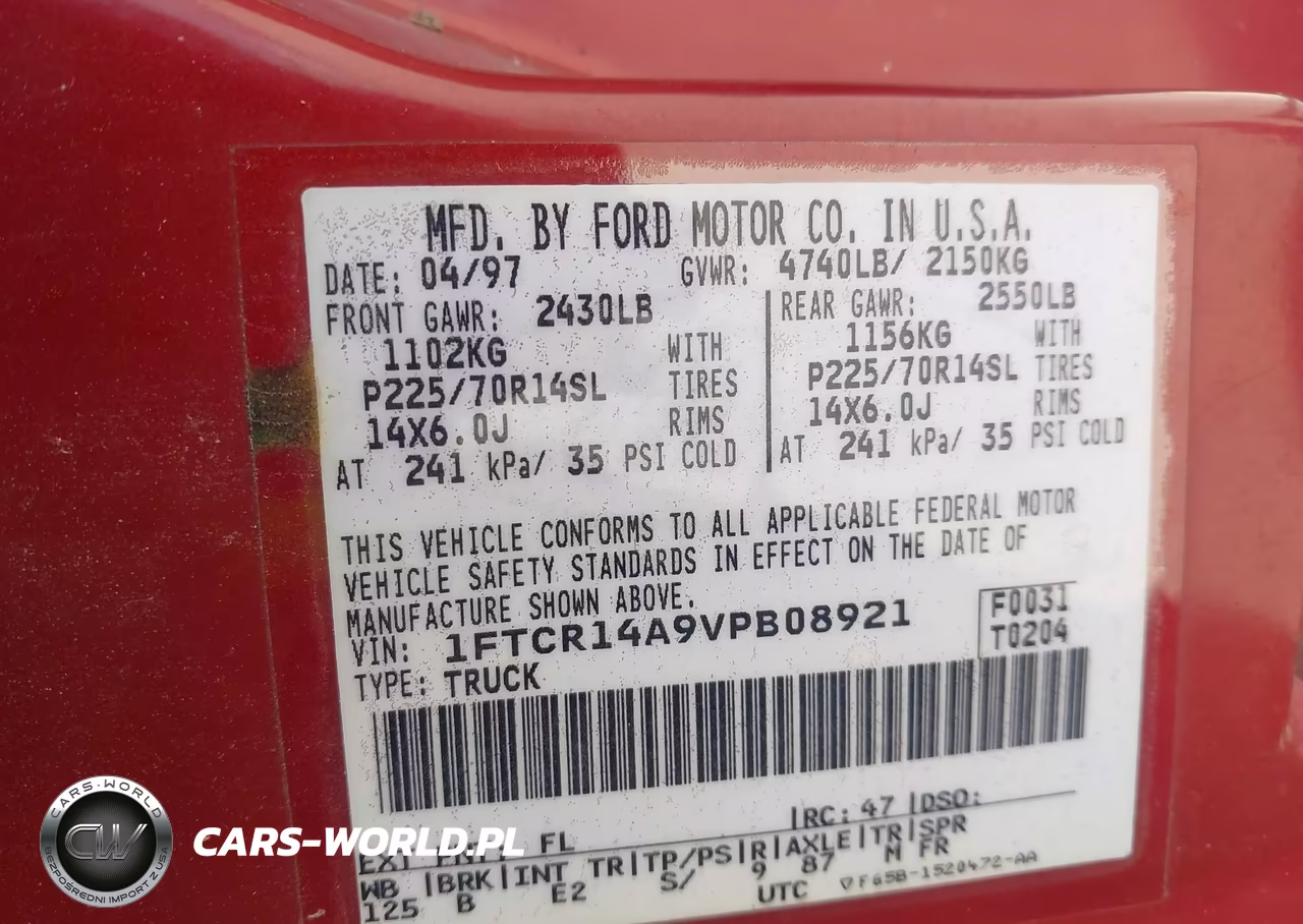 1997 Ford Ranger Xl-Xlt VIN:1FTCR14A9VPB08921 - 9