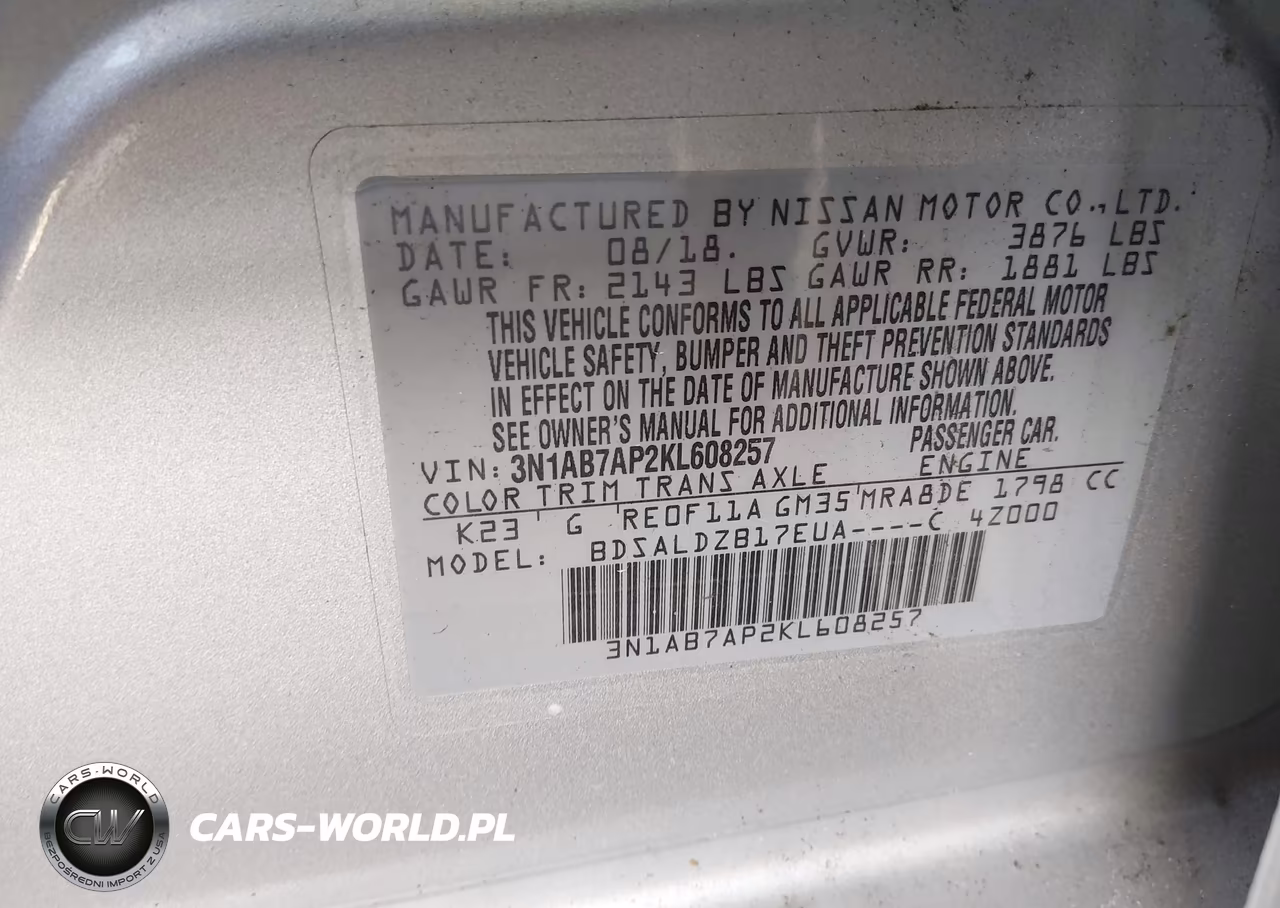 2019 Nissan Sentra Sv VIN:3N1AB7AP2KL608257 - 9