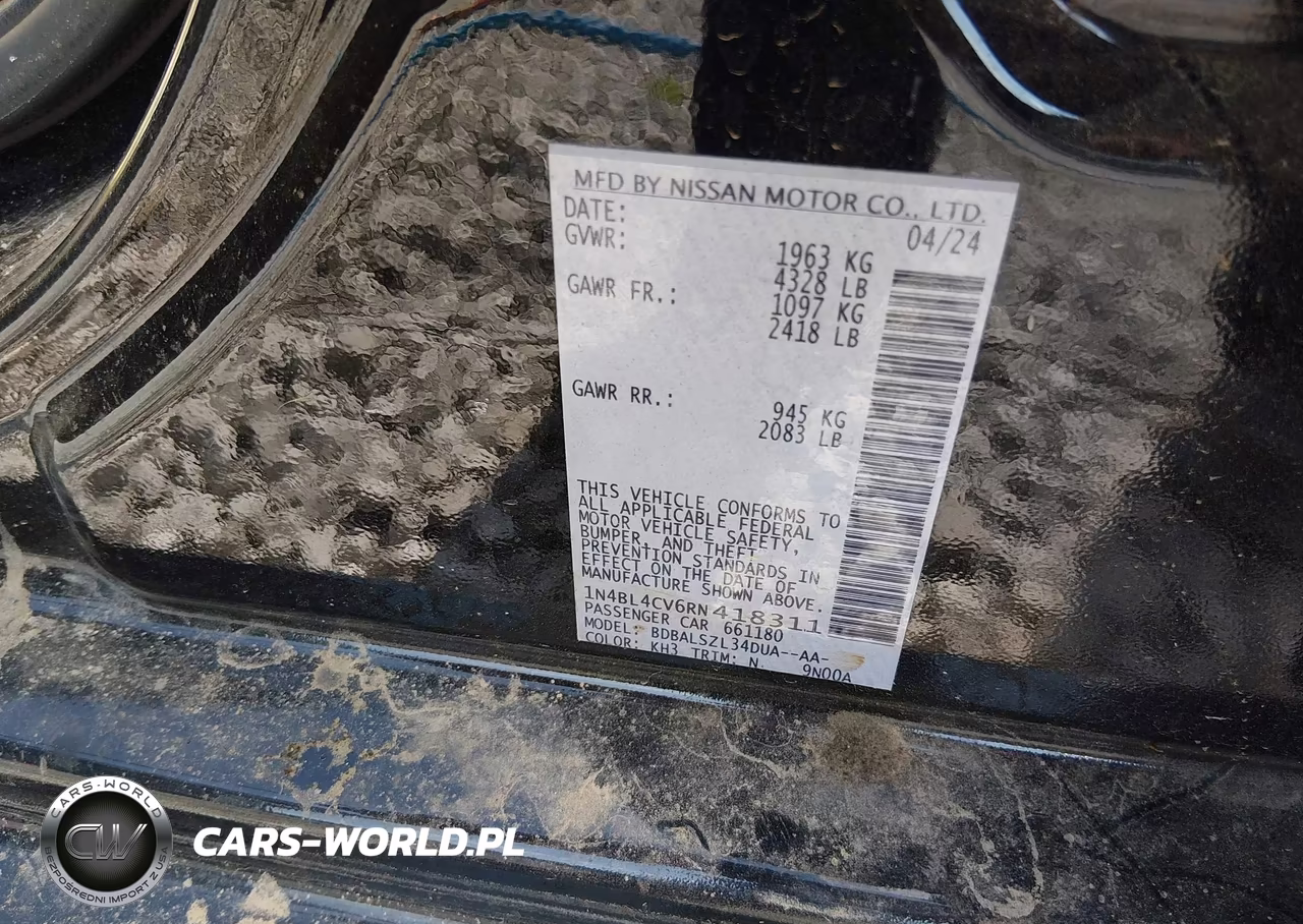 2024 Nissan Altima Sr Fwd VIN:1N4BL4CV6RN418311 - 9