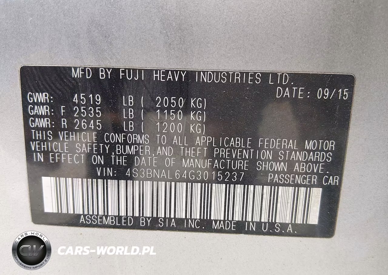 2016 Subaru Legacy 2.5I Limited VIN:4S3BNAL64G3015237 - 9
