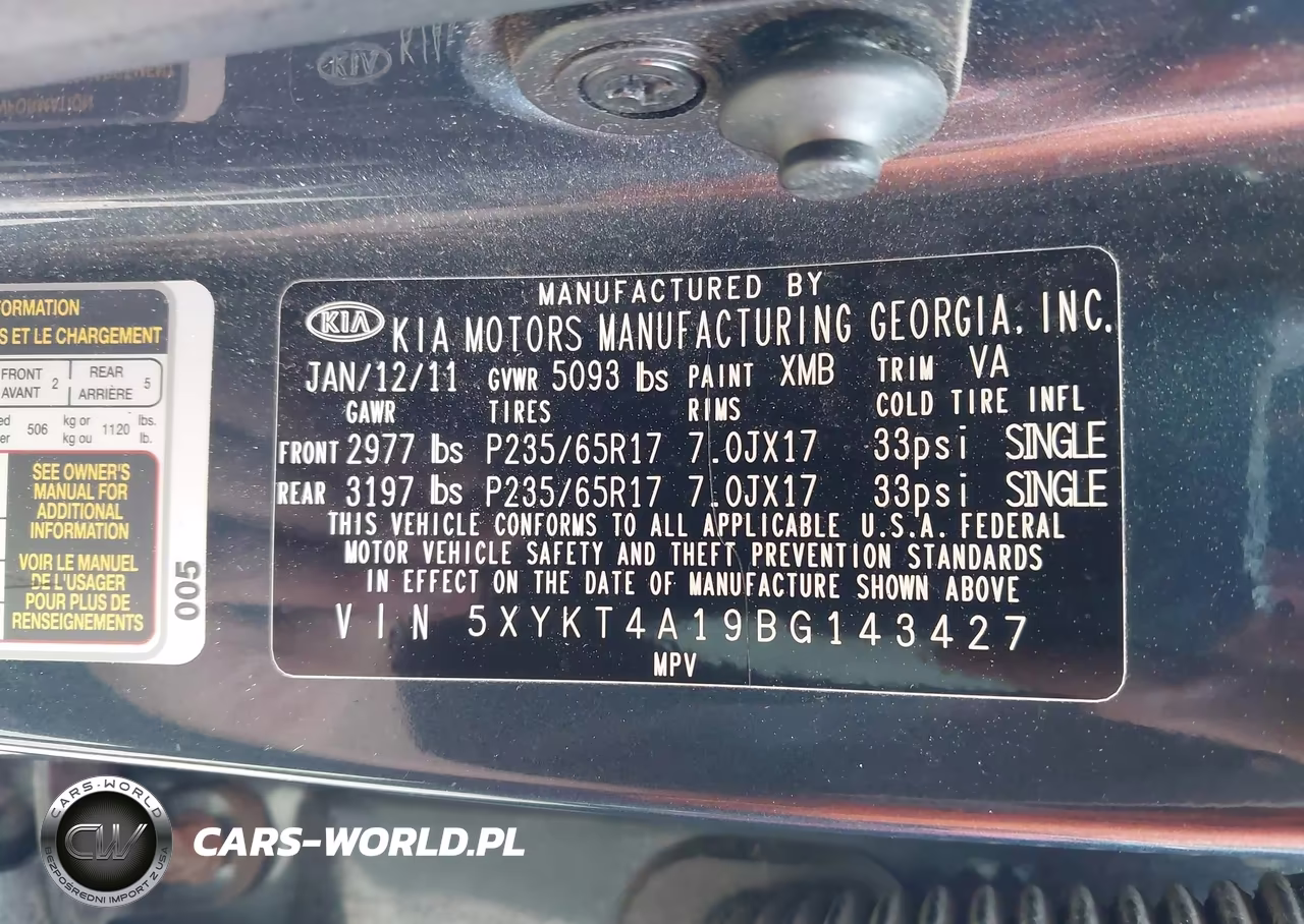 2011 Kia Sorento Lx VIN:5XYKT4A19BG143427 - 9