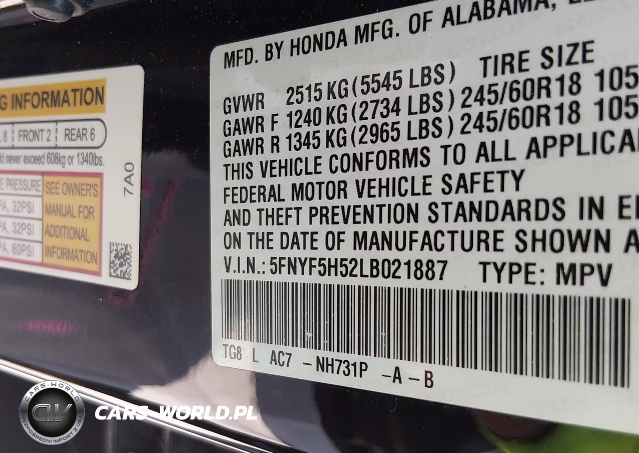 2020 Honda Pilot 2Wd Ex-L VIN:5FNYF5H52LB021887 - 9