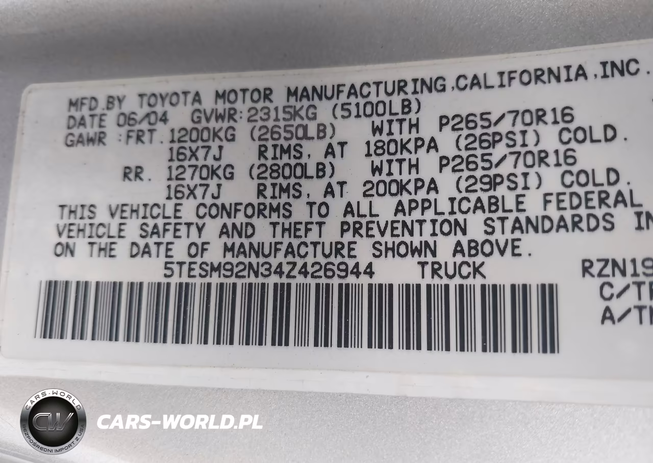 2004 Toyota Tacoma Prerunner VIN:5TESM92N34Z426944 - 9