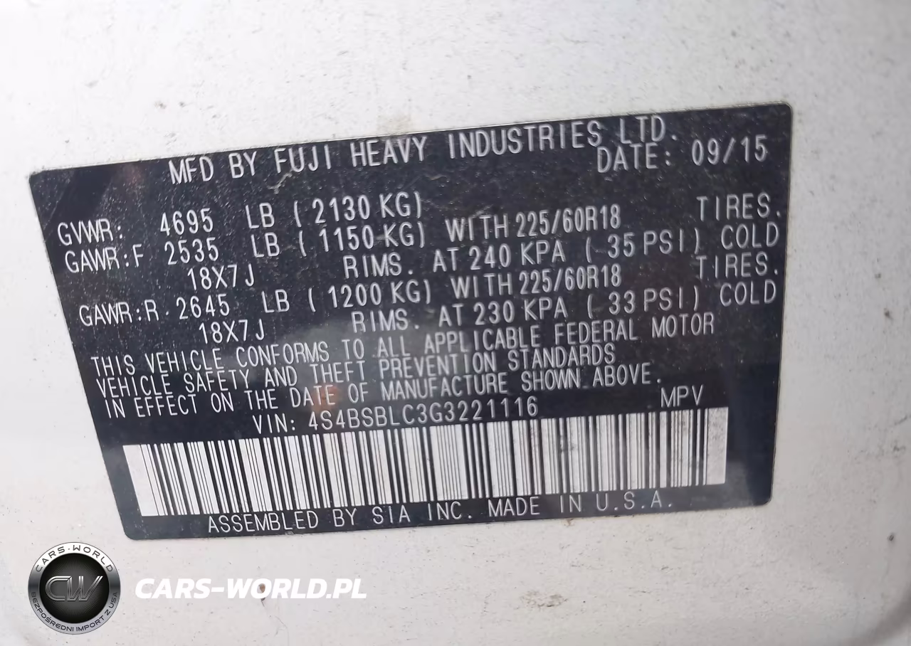 2016 Subaru Outback 2.5I Limited VIN:4S4BSBLC3G3221116 - 9