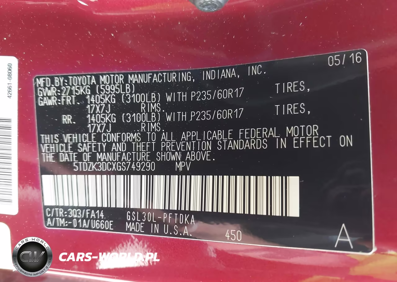 2016 Toyota Sienna L 7 Passenger VIN:5TDZK3DCXGS749290 - 9