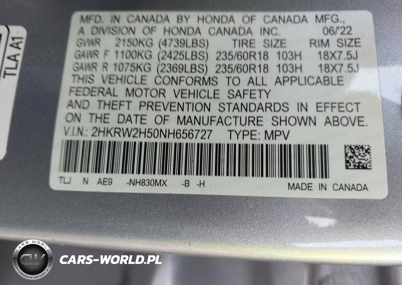 2022 Honda Cr-V Awd Ex VIN:2HKRW2H50NH656727 - 9