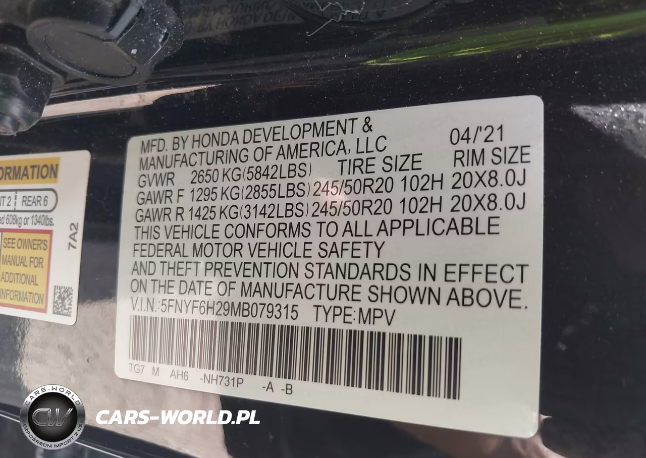 2021 Honda Pilot Awd Special Edition VIN:5FNYF6H29MB079315 - 9