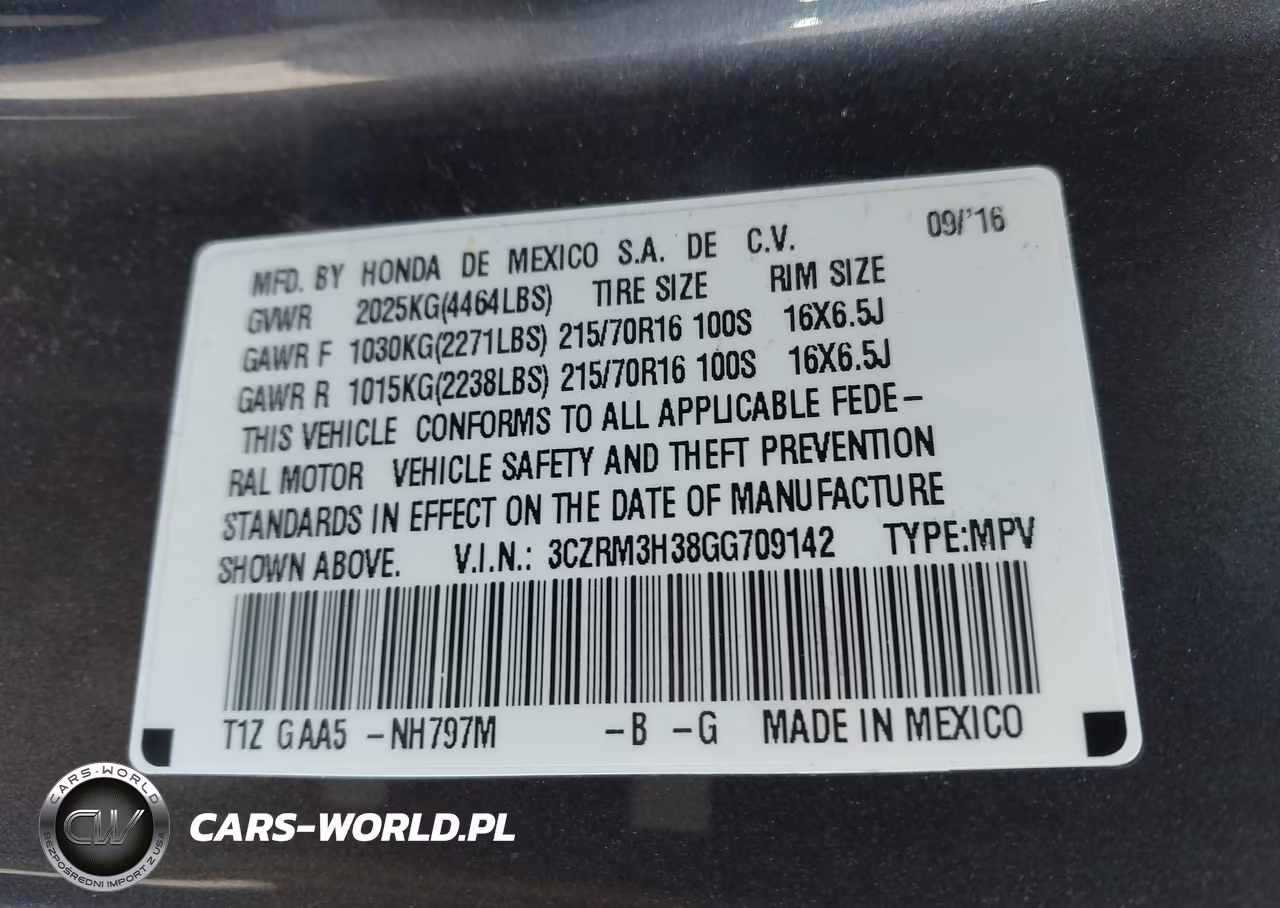 2016 Honda Cr-V Lx VIN:3CZRM3H38GG709142 - 9