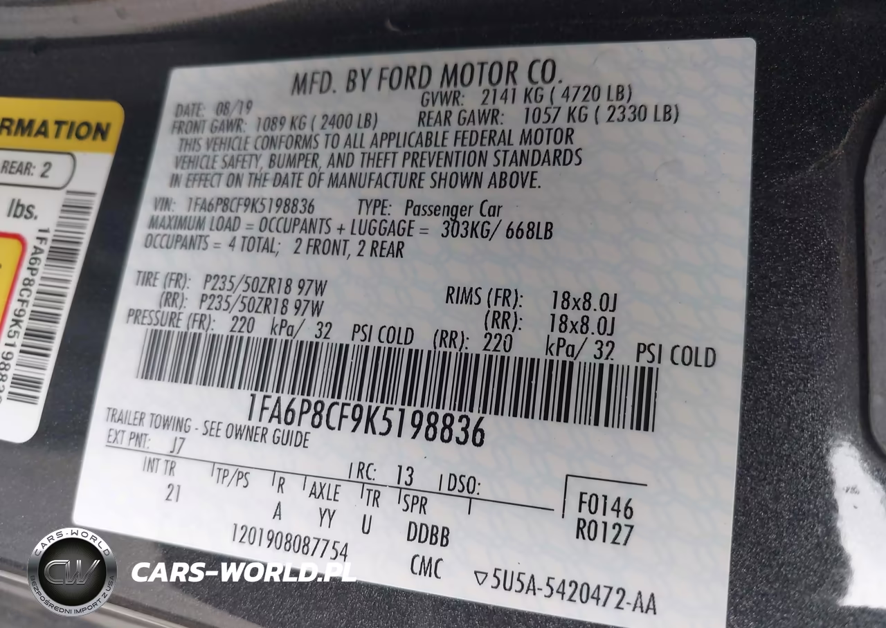 2019 Ford Mustang Gt VIN:1FA6P8CF9K5198836 - 9