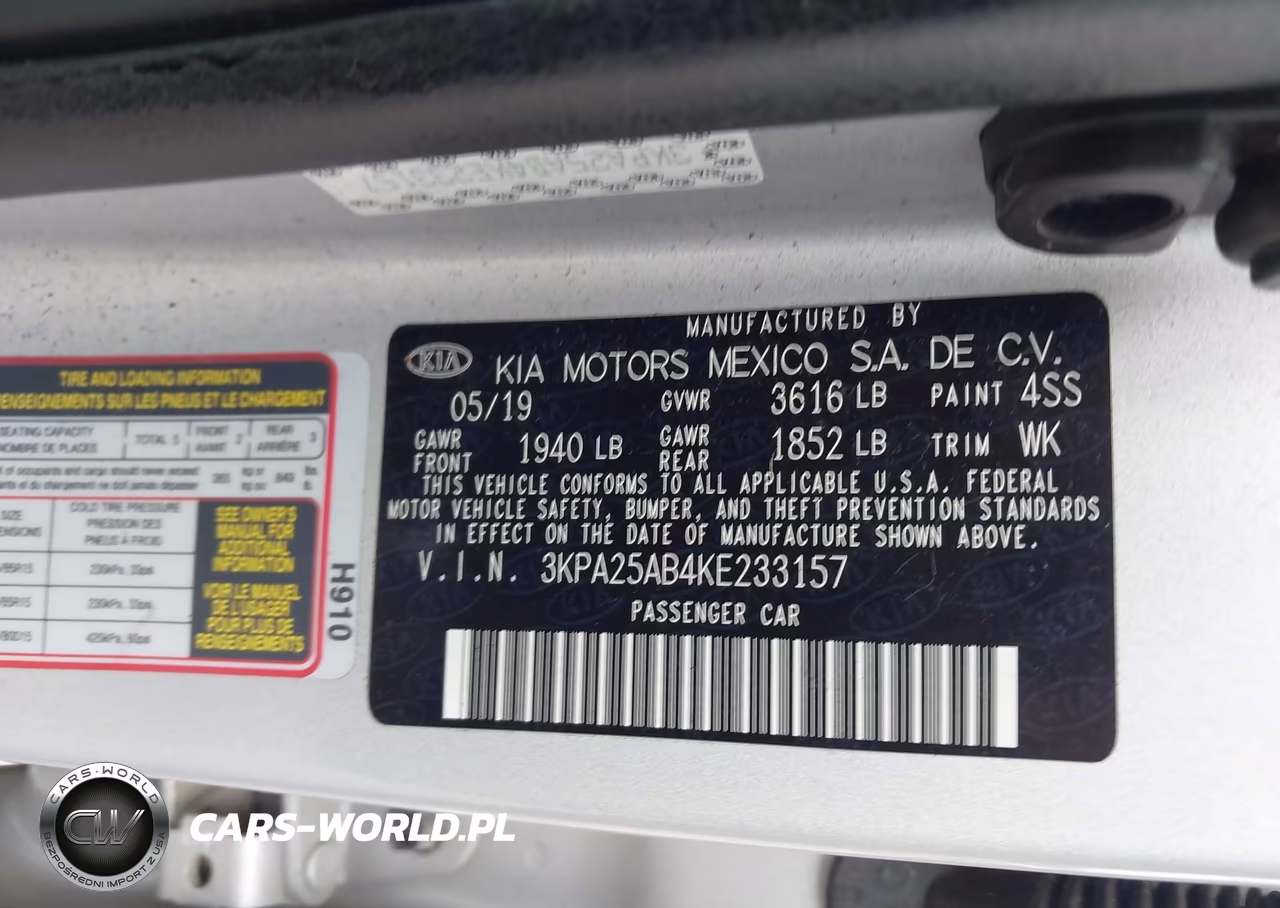 2019 Kia Rio 5-Door S VIN:3KPA25AB4KE233157 - 9