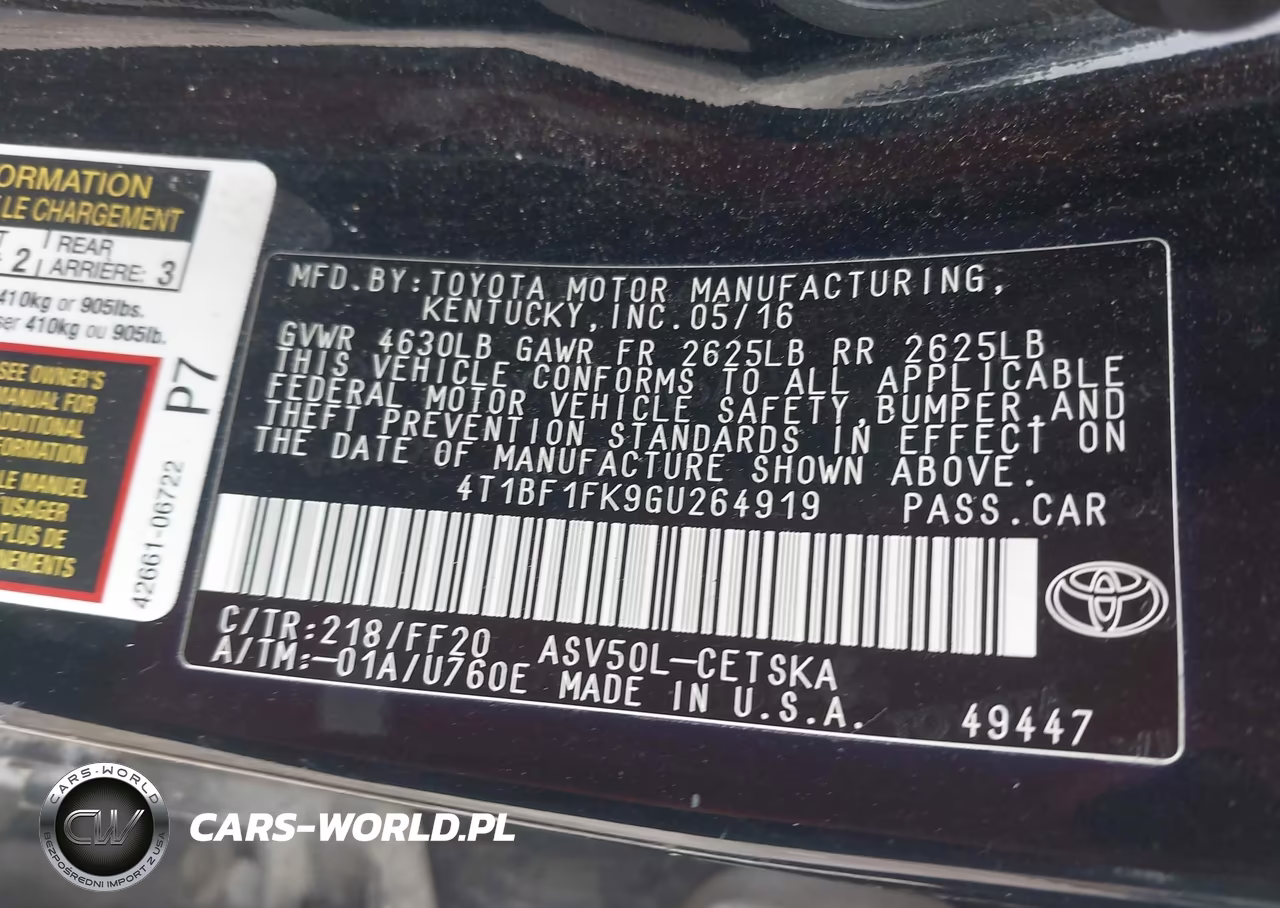 2016 Toyota Camry Se VIN:4T1BF1FK9GU264919 - 9