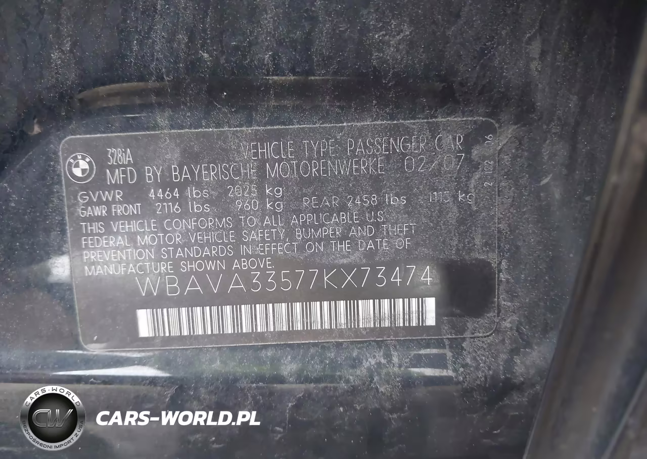 2007 BMW 328I VIN:WBAVA33577KX73474 - 9