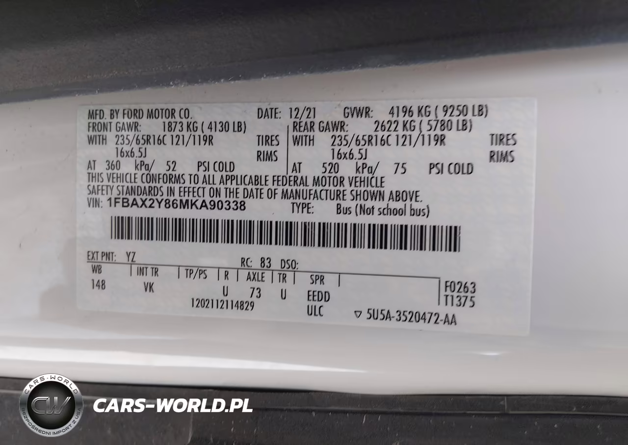 2021 Ford Transit-350 Passenger Van Xl VIN:1FBAX2Y86MKA90338 - 9