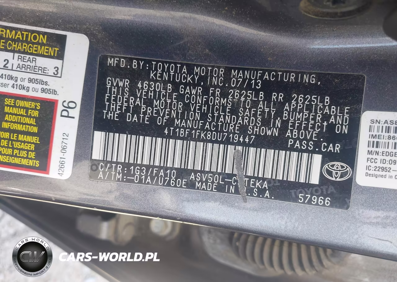2013 Toyota Camry L VIN:4T1BF1FK8DU719447 - 9