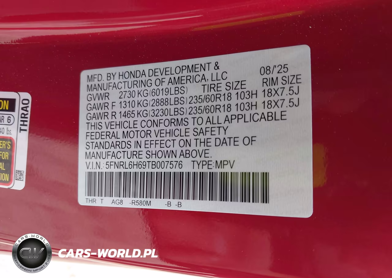 2026 Honda Odyssey Ex-L VIN:5FNRL6H69TB007576 - 9