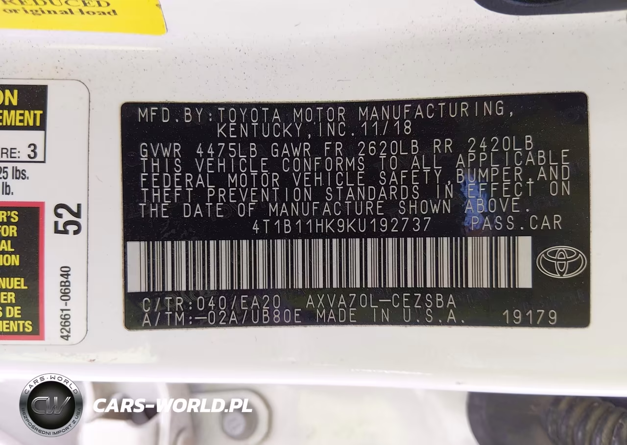 2019 Toyota Camry Se VIN:4T1B11HK9KU192737 - 9
