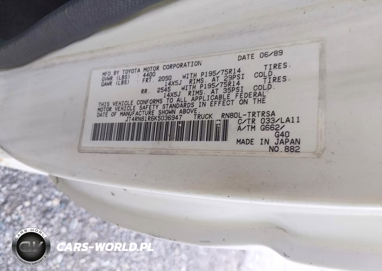 1989 Toyota Pickup 1-2 Ton Short Wheelbase VIN:JT4RN81R6K5036947 - 9