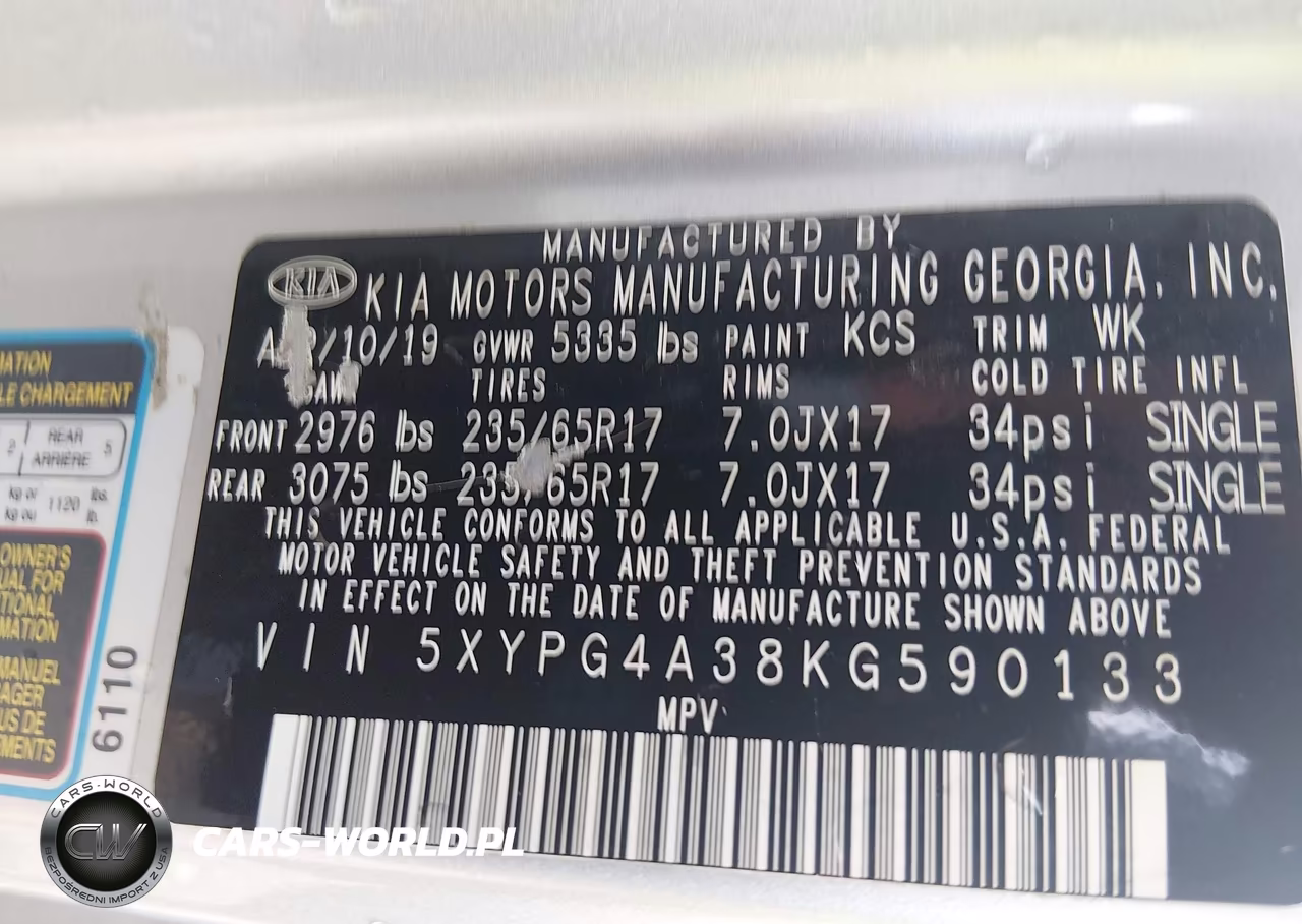 2019 Kia Sorento 2.4L Lx VIN:5XYPG4A38KG590133 - 9