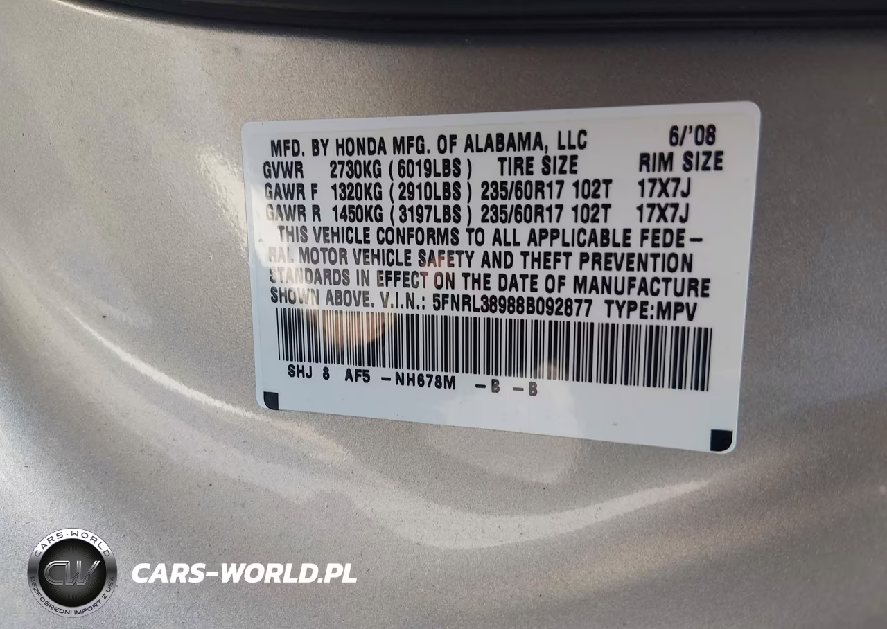 2008 Honda Odyssey Touring VIN:5FNRL38988B092877 - 9