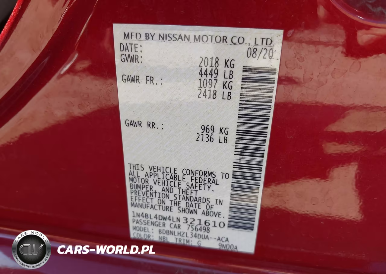2020 Nissan Altima Sv Intelligent Awd VIN:1N4BL4DW4LN321610 - 9