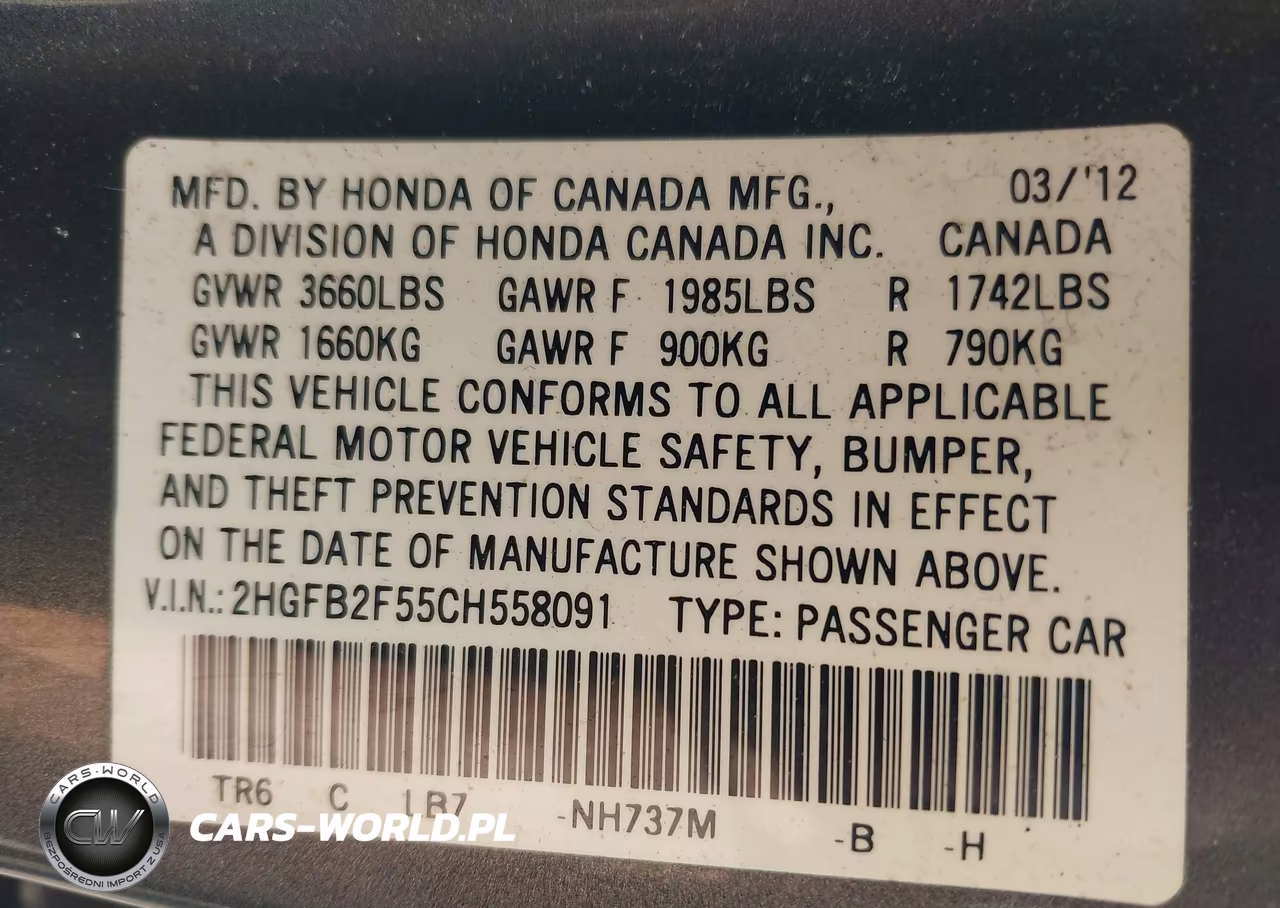 2012 Honda Civic Lx VIN:2HGFB2F55CH558091 - 9