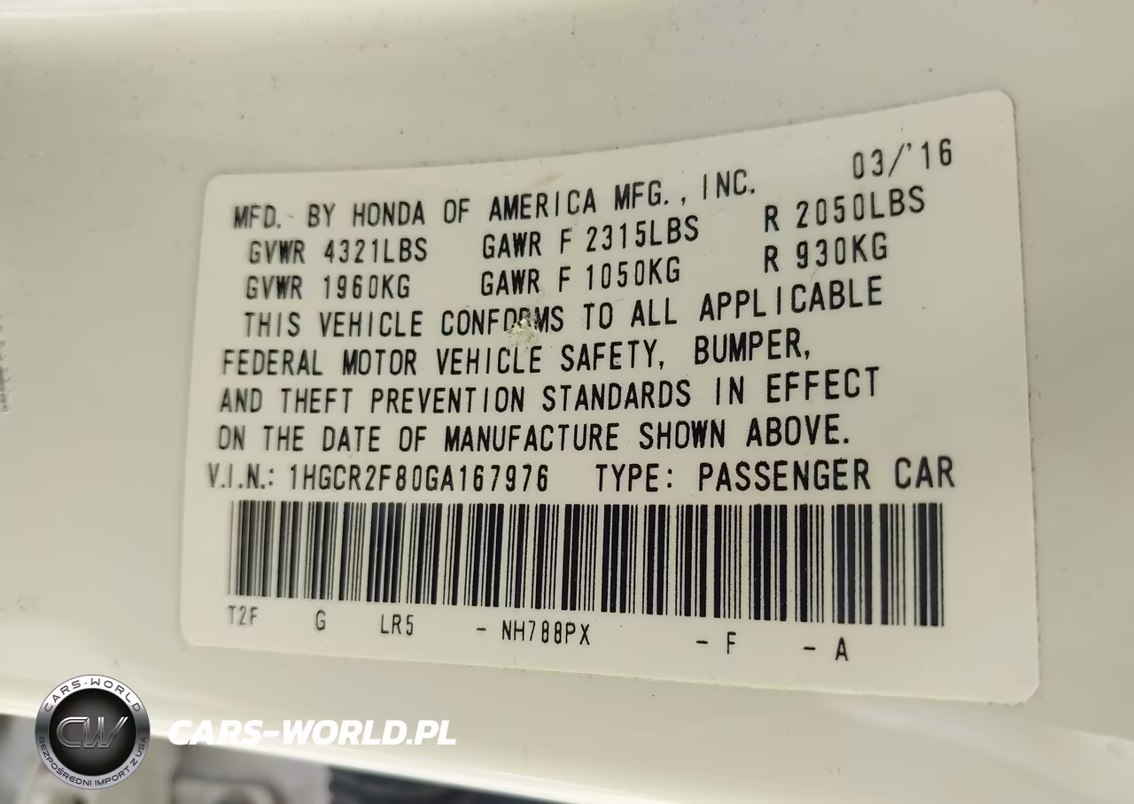 2016 Honda Accord Ex-L VIN:1HGCR2F80GA167976 - 9
