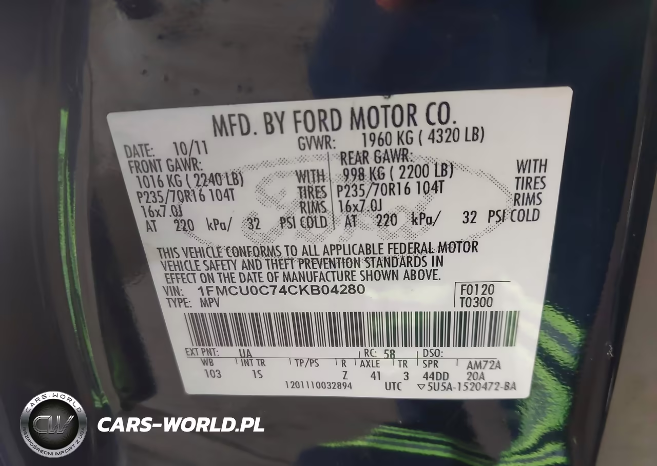 2012 Ford Escape Xls VIN:1FMCU0C74CKB04280 - 9