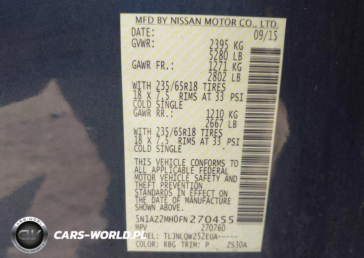 2015 Nissan Murano Sv VIN:5N1AZ2MH0FN270455 - 9