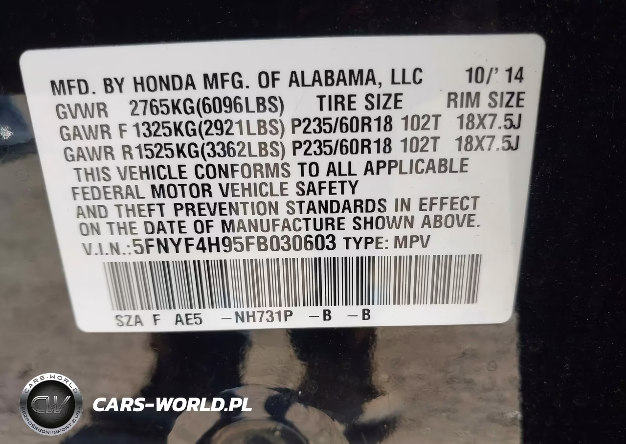 2015 Honda Pilot Touring VIN:5FNYF4H95FB030603 - 9