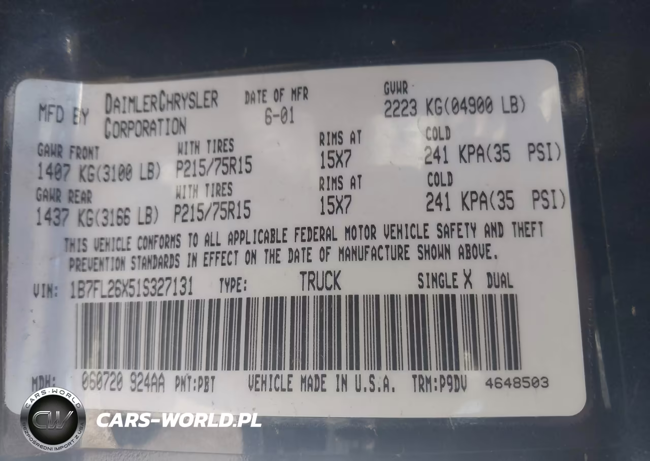 2001 Dodge Dakota Slt-Sport VIN:1B7FL26X51S327131 - 9