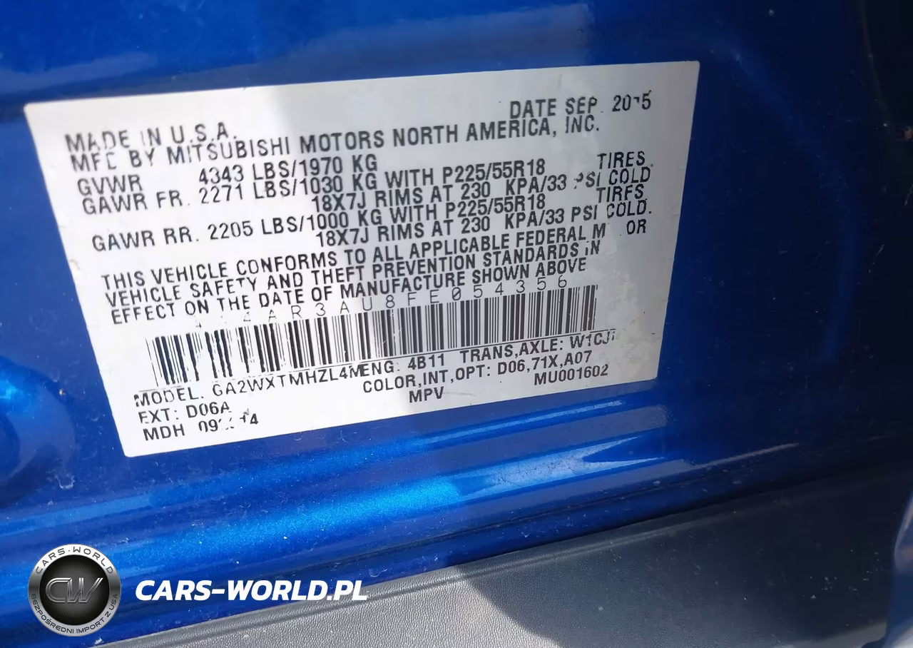2015 Mitsubishi Outlander Sport Es VIN:4A4AR3AU8FE054356 - 9
