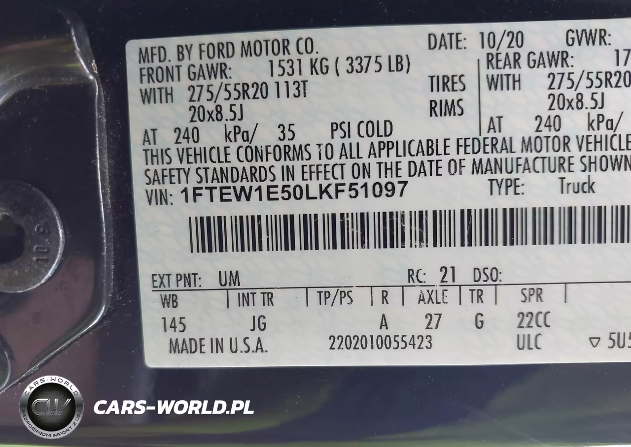 2020 Ford F-150 Xl VIN:1FTEW1E50LKF51097 - 9