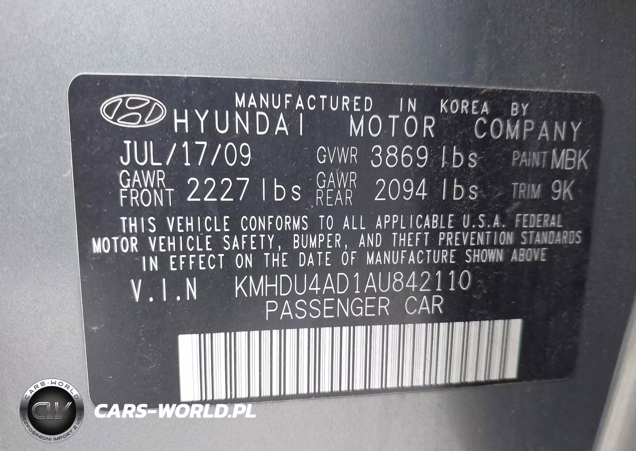 2010 Hyundai Elantra Gls VIN:KMHDU4AD1AU842110 - 9