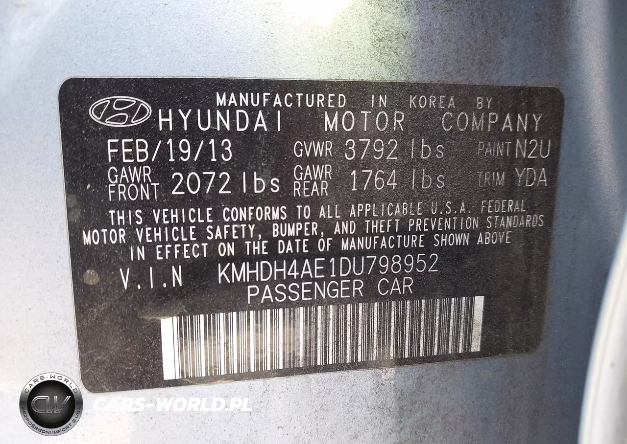 2013 Hyundai Elantra Gls VIN:KMHDH4AE1DU798952 - 9