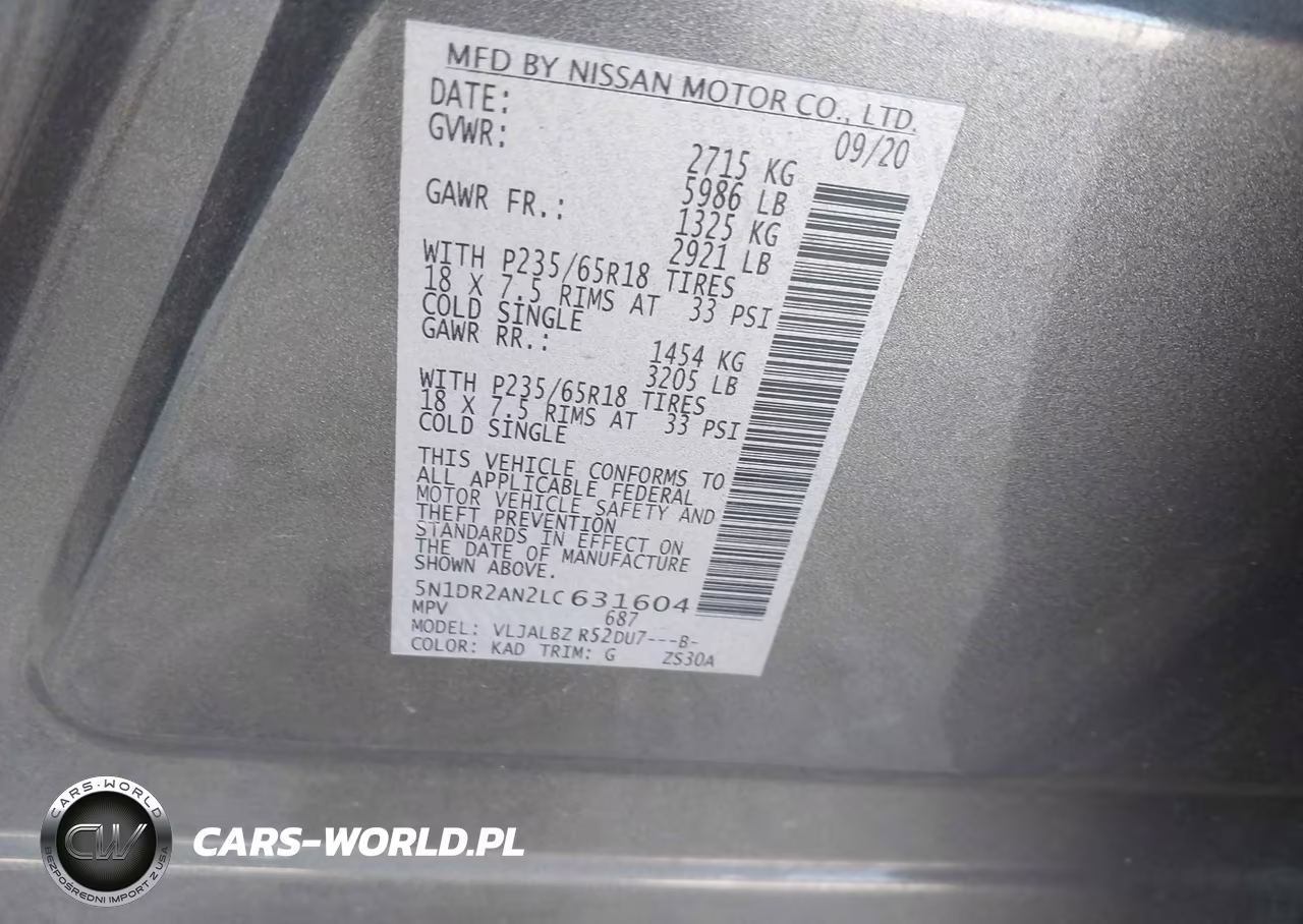 2020 Nissan Pathfinder S 2Wd VIN:5N1DR2AN2LC631604 - 9