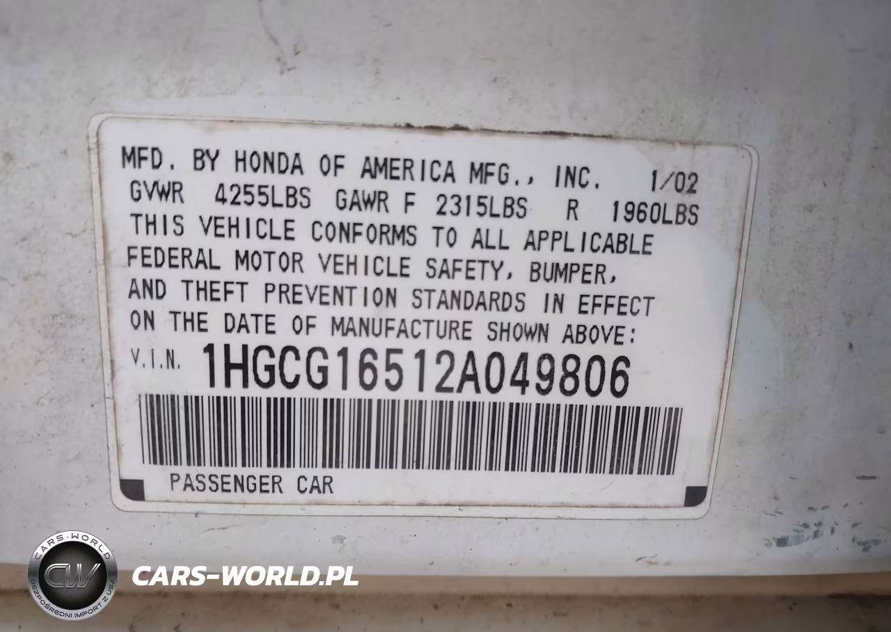 2002 Honda Accord 3.0 Ex VIN:1HGCG16512A049806 - 9