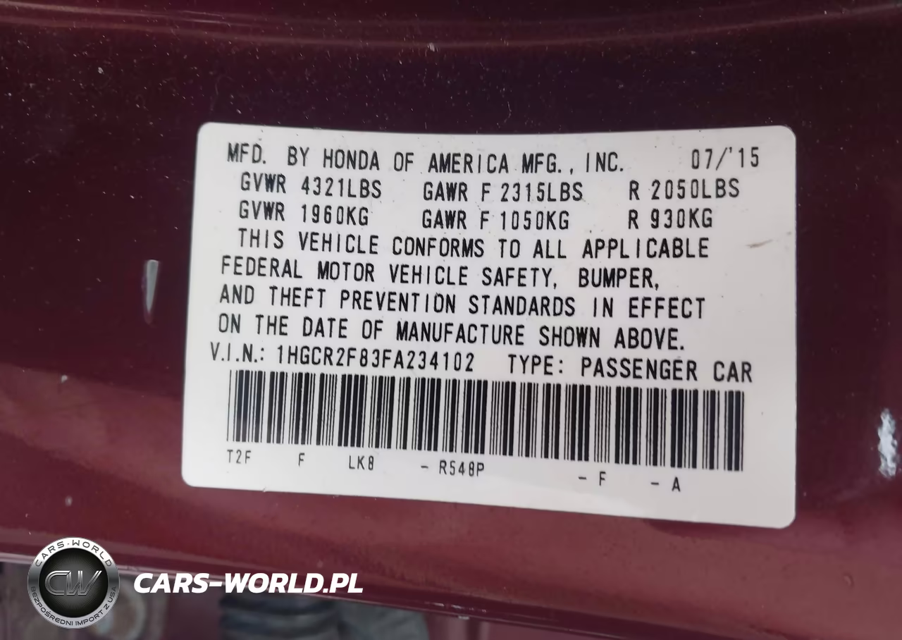 2015 Honda Accord Ex-L VIN:1HGCR2F83FA234102 - 9