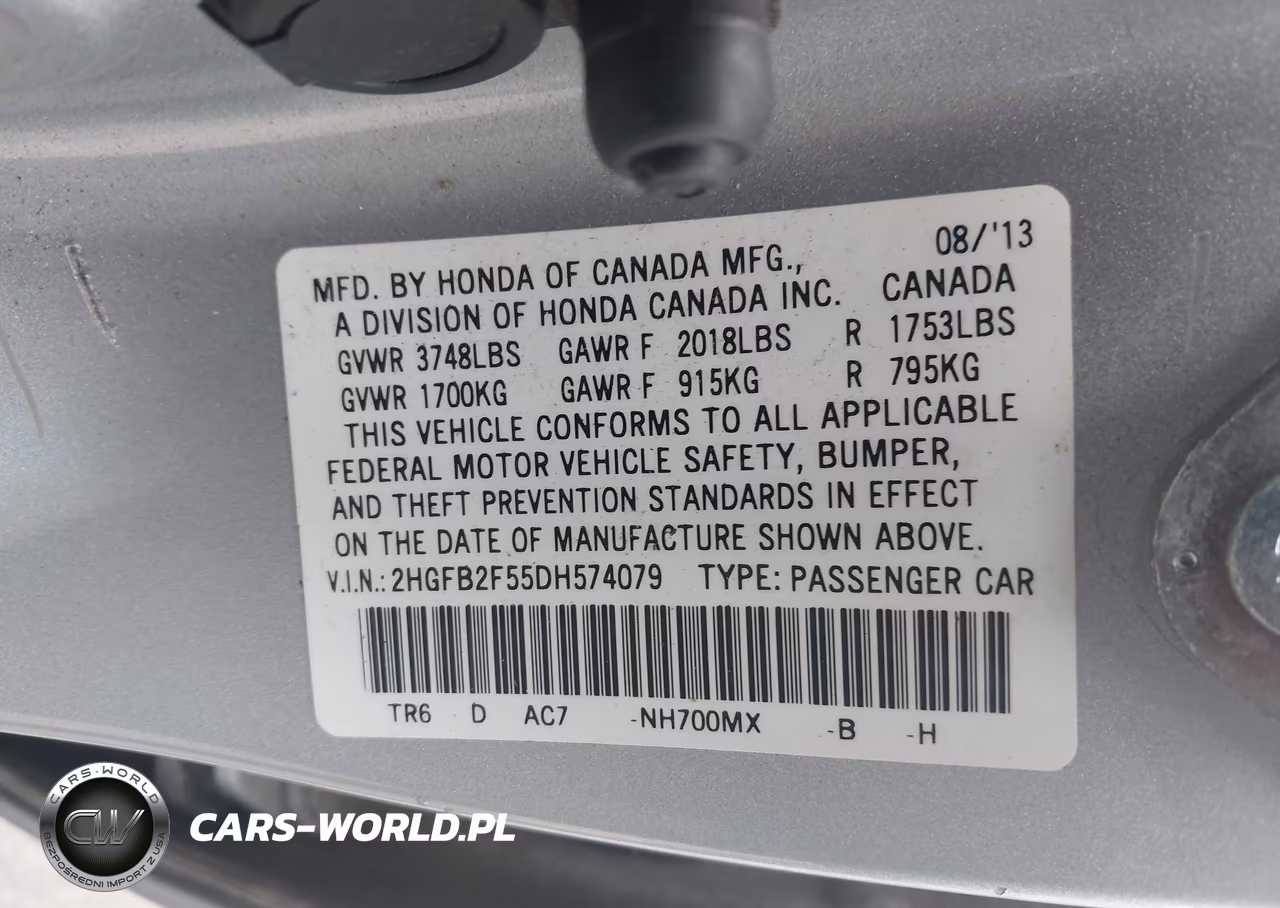 2013 Honda Civic Lx VIN:2HGFB2F55DH574079 - 9