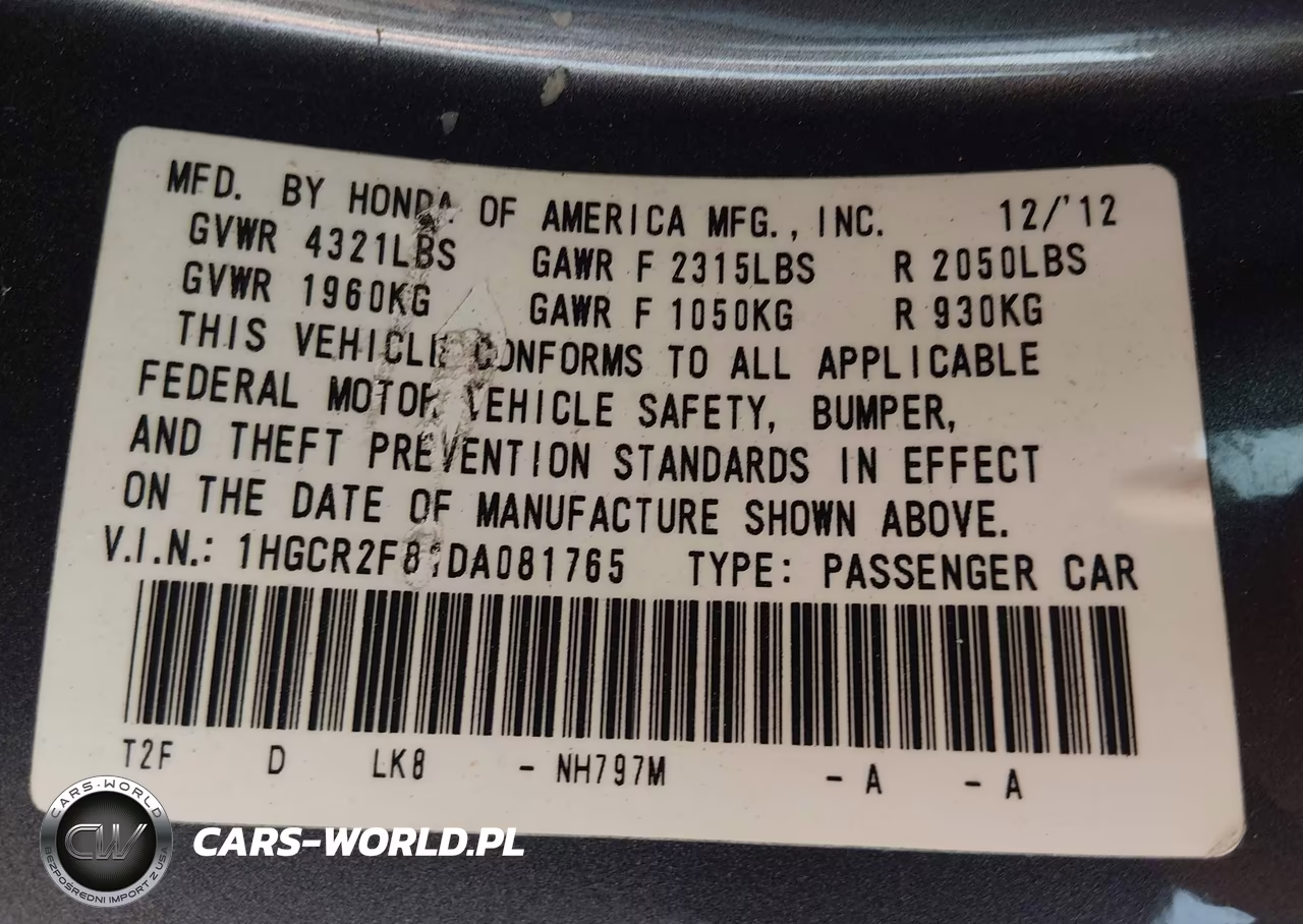 2013 Honda Accord Ex-L VIN:1HGCR2F81DA081765 - 9
