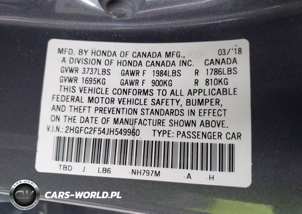 2018 Honda Civic Lx VIN:2HGFC2F54JH549960 - 9