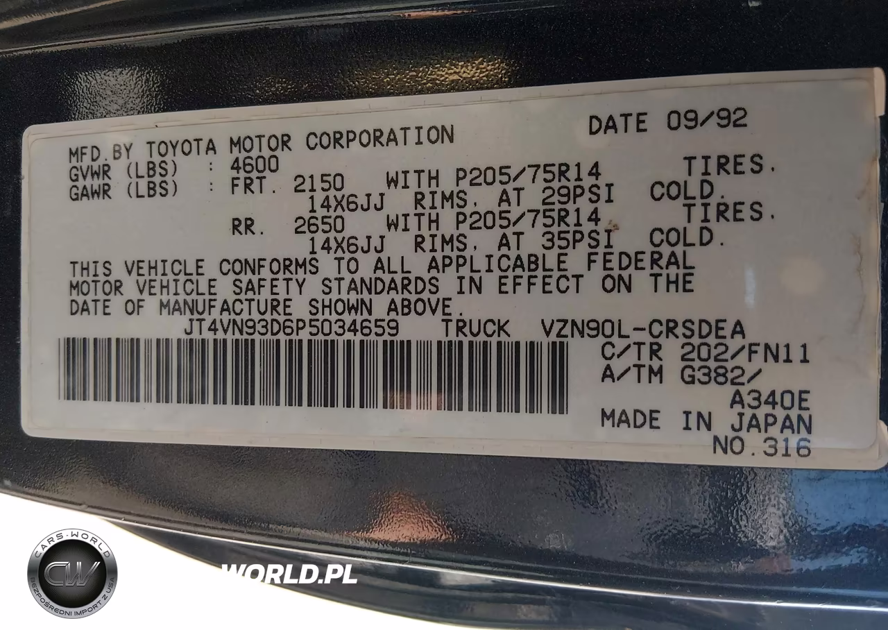 1993 Toyota Pickup 1-2 Ton Ex Long Whlbse Dx VIN:JT4VN93D6P5034659 - 9