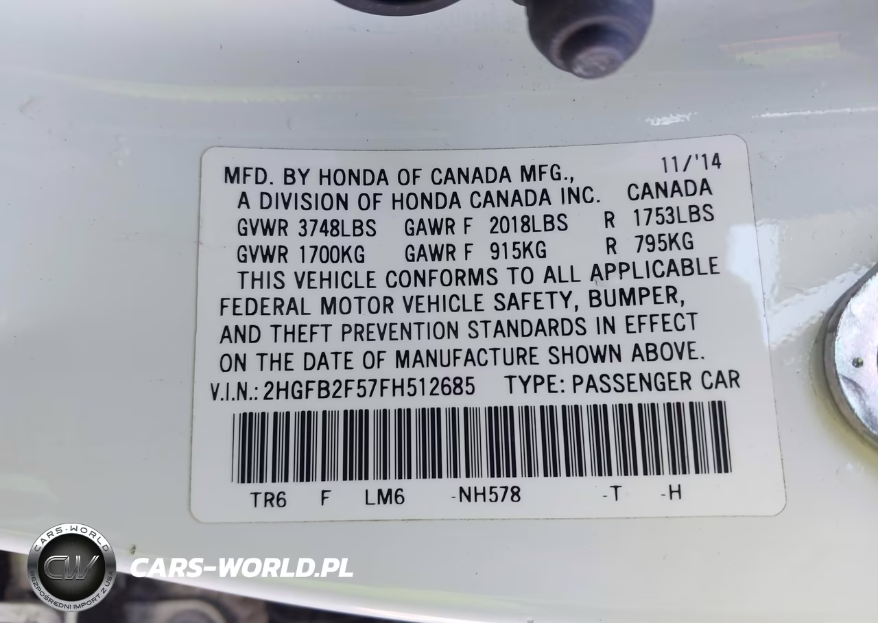 2015 Honda Civic Lx VIN:2HGFB2F57FH512685 - 9