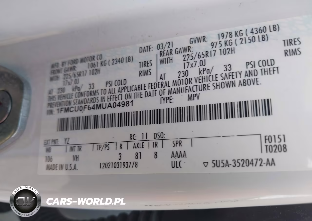 2021 Ford Escape S VIN:1FMCU0F64MUA04981 - 9