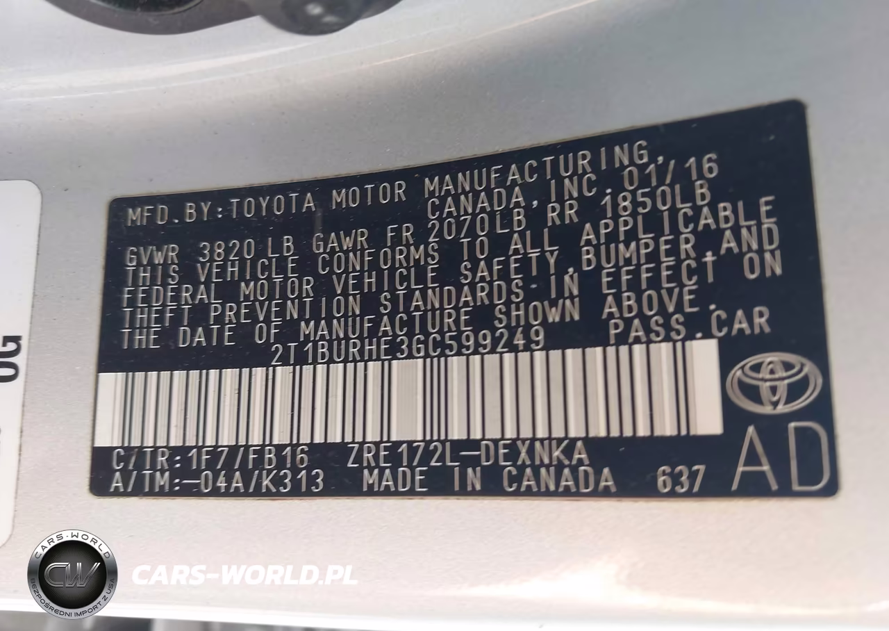2016 Toyota Corolla Le VIN:2T1BURHE3GC599249 - 9
