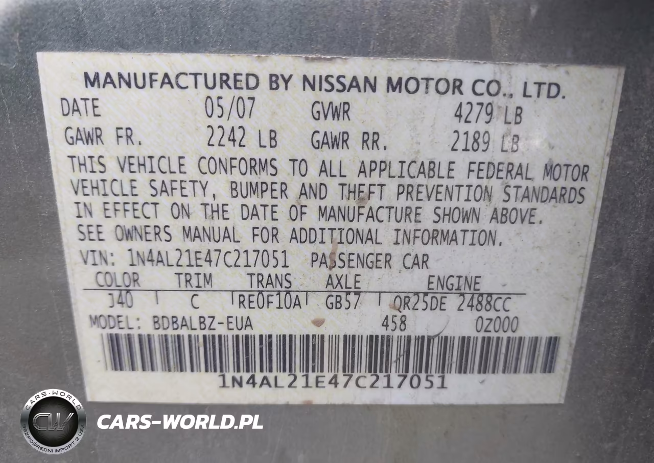 2007 Nissan Altima 2.5 S VIN:1N4AL21E47C217051 - 9