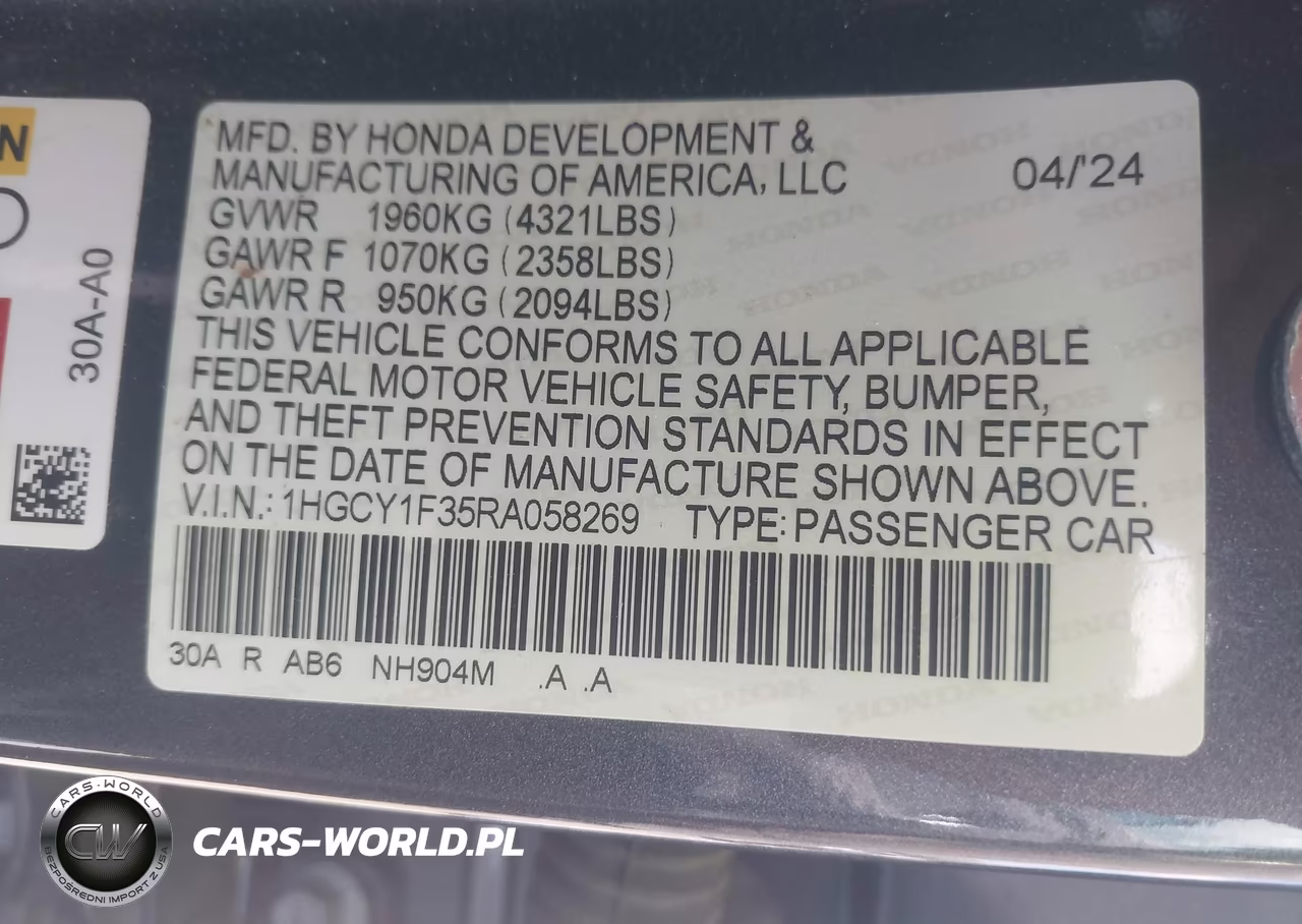 2024 Honda Accord Ex VIN:1HGCY1F35RA058269 - 9